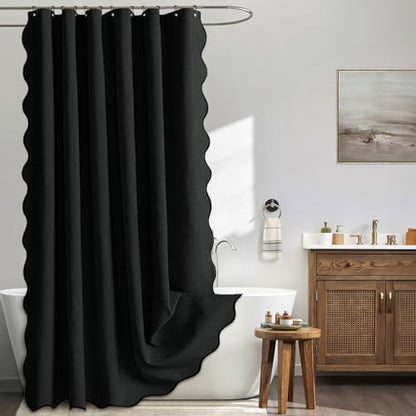 MIULEE 72"x96" Extra Long Scalloped Linen Shower Curtain Black