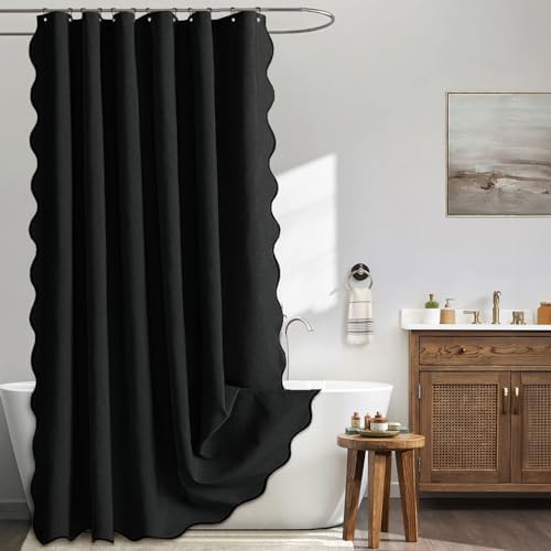 MIULEE 72"x84" Extra Long Scalloped Linen Shower Curtain Black
