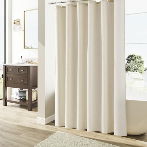 Naturoom Linen Shower Curtain 72 Inch Long for Bathroom Warm Beige