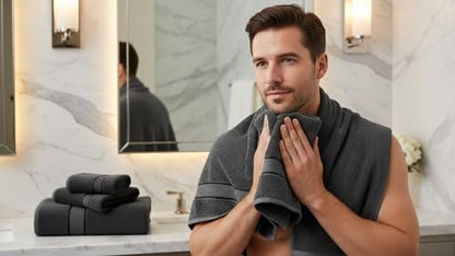 6 Piece Bath Towel Set, 2 Bath, 2 Hand, 2 Washcloths, Dark Grey