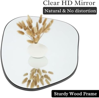 PERFNIQUE Irregular Asymmetrical Wall Mirror, 32"x24" Black Bathroom Mirror