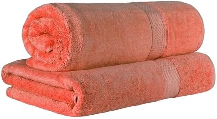 SUPERIOR Egyptian Cotton Pile Heavyweight Bath Sheet, 2 Piece Set, Coral