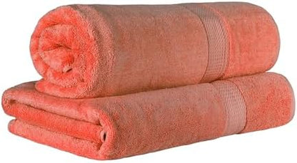SUPERIOR Egyptian Cotton Pile Heavyweight Bath Sheet, 2 Piece Set, Coral