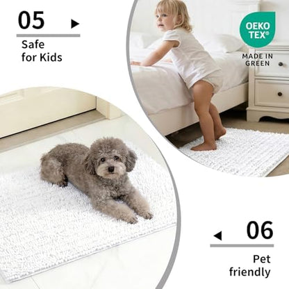Disolla White Bathroom Rug 24x44 Inch - Thick Chenille Bath Mat, Large Shaggy Plush Absorbent Rug, Non-Slip Machine Washable Floor Mat for Double Vanity