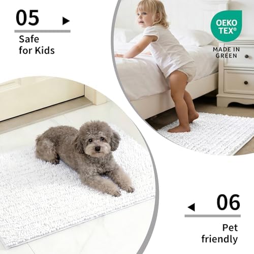 Disolla White Bathroom Runner Rug 24x70 Inch - Extra Long Chenille Bath Mat, Luxury Shaggy Plush Absorbent Rug, Non-Slip Large Runner for Floor and Laundry Room