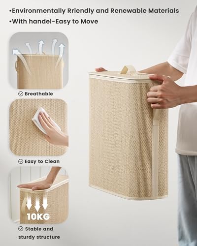 Bamboo Toilet Paper Storage Basket with Lid & Handle - 32L Large Capacity Handwoven Bathroom Organizer for 16 Rolls - Sturdy Stand Holder for Toilet Paper Organization, Light Natural