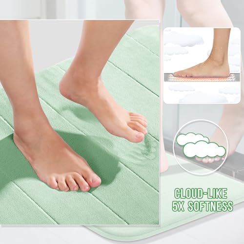 Yimobra Memory Foam Toilet Bath Mat U-Shaped, 24 X 20 Inches,Soft and Comfortable, Super Water Absorption, Non-Slip, Machine Wash and Easier to Dry for Bathroom Commode Contour Rug, Pale Green