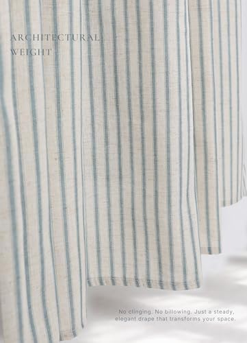 Farmhouse Striped Shower Curtain - 72x72 Inches, Linen Blend Fabric, Breathable & Machine Washable, Rustic Heirloom Blue for Bathroom Decor (Hooks/Liner Not Included)
