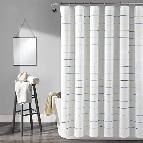 Lush Decor Ombre Stripe Yarn Dyed Cotton Shower Curtain, 72" W x 72" L, Navy & Multi - Fabric Shower Curtains - Striped Bathroom Curtain - Farmhouse & Coastal Decor
