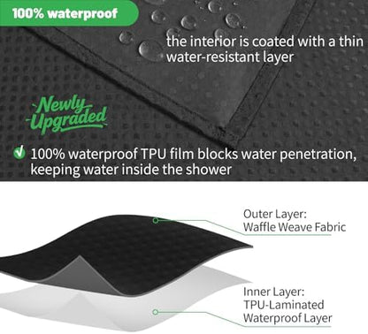 No Hook Waffle Shower Curtain, No Liner Needed Separate, 71x77 Inch, Black