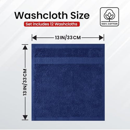 Infinitee Xclusives 100% Cotton Luxury Wash Cloths for Showering - 12 Pack