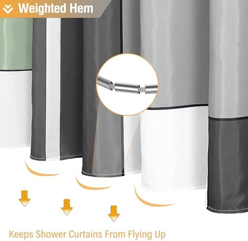 BTTN Sage Green Modern Geometric Waterproof Fabric Shower Curtain, 72 x 72