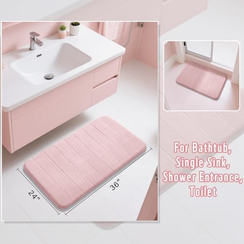 Yimobra Large Bath Mat 36"x24", Super Soft Quick Dry Memory Foam Bathroom Rug, Water Absorbent, Non Slip Backing Machine Washable for Tub Shower, Thick Comfort Support, Pink