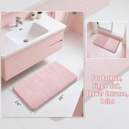 Yimobra Large Bath Mat 36"x24", Super Soft Quick Dry Memory Foam Bathroom Rug, Water Absorbent, Non Slip Backing Machine Washable for Tub Shower, Thick Comfort Support, Pink