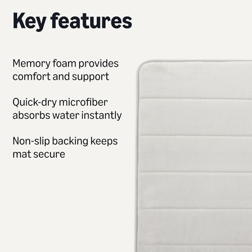 Amazon Basics Absorbent & Fast Dry Plush Memory Foam Bath Mat, Non-Slip Backing, 17 x 24 in, Light Gray