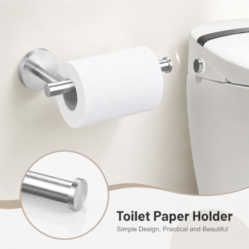 Silver Bathroom Accessories Set, 7 Pieces Silver Towel Bar Bathroom Hardware Set, 24 Inch Towel Racks for Bathroom, SUS304 Stainless Steel Bathroom Towel Holder Toilet Paper Holder Wall Mounted