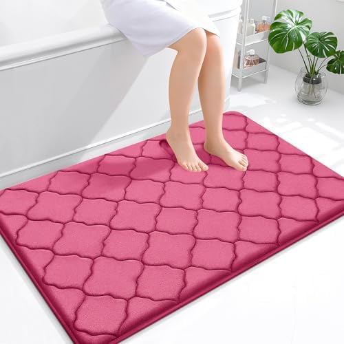 OLANLY Memory Foam Bath Mat Rug 47x32, Ultra Soft Bathroom Rugs, Deep Pink