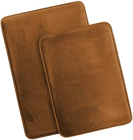Clara Clark 2 Piece Bathroom Rugs Bath Mat Set, Velvet Memory Foam Bath Mats for Bathroom - Non-Slip, PVC Backing Bath Rugs, Washable - Dries Quickly, Brown