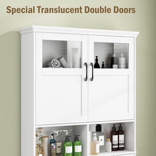 Vabches Over The Toilet Storage Cabinet with Doors & Paper Holder, White
