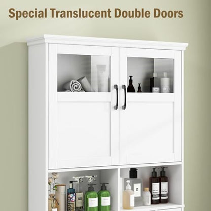 Vabches Over The Toilet Storage Cabinet with Doors & Paper Holder, White
