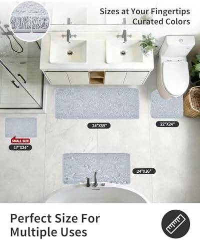 ILANGO Silver Bathroom Rugs 70" × 24" Non Slip & Super AbsorbentExtra Thick Soft, Washable Bath Carpet Runner for Floor, Microfiber Plush Shaggy Bath Mats with Tub for droom Bathtub Shower Room