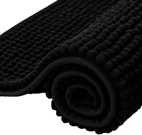 SUBRTEX Bathroom Rugs Chenille Bath Rug Soft Short Plush Bath Mat Soft Shower Mat Water Absorbent Shower Mat Quick Dry Machine Washable(Black,18" x 24")