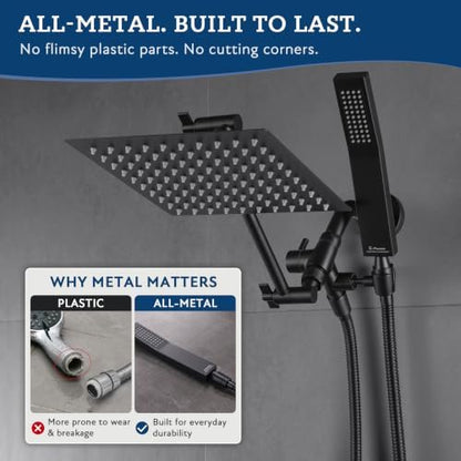 G-Promise All Metal 8" Rain Shower Head with Handheld for Bathroom Upgrade