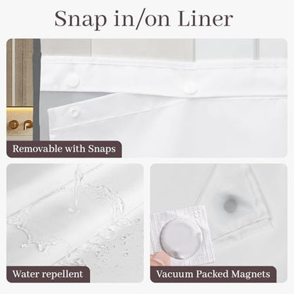 Yiatn Gray Blue No Hook Shower Curtain with Snap-in Liner, 71 x 74 Inch