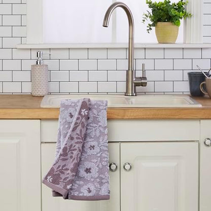SKL Home Floral Hand Towel Set-2pc, 100% Cotton Jacquard, Lavender