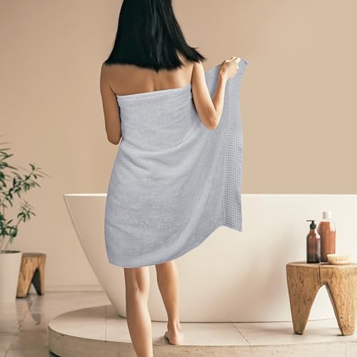 GLAMBURG 100% Cotton Oversized 2 Pack Bath Sheets 35x70, Ultra Soft Highly Absorbant Compact Quickdry & Lightweight Large Bath Sheet Set, Ideal for Gym Travel Camp Pool - Light Grey