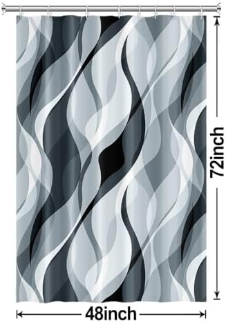 Blue Striped Stall Shower Curtain with Hooks, 48x72 Inch