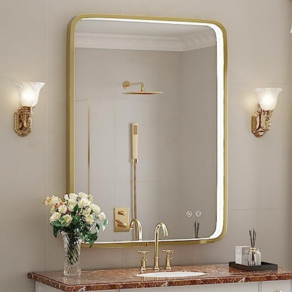 LED Bathroom Mirror with Light,Gold Frame,24x32 Inch