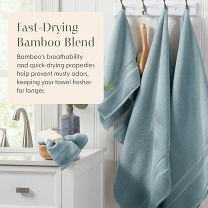 Springtree Home Luxury Bamboo Rayon Plush Bath Towel Set | 4-Pack | Aegean