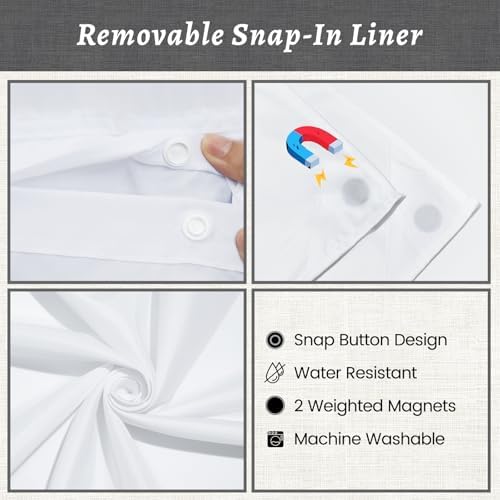 WONICY No Hook Shower Curtain with Snap-in Liner, Black, 71 x 80 Inch