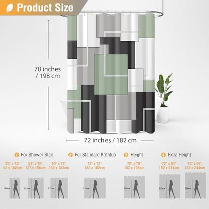 BTTN 72 x 78 Long Geometric Waterproof Fabric Shower Curtain, Sage Green