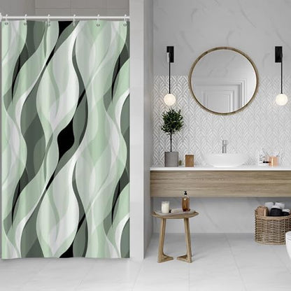 Green Striped Stall Shower Curtain with Hooks, 48x72 Inch