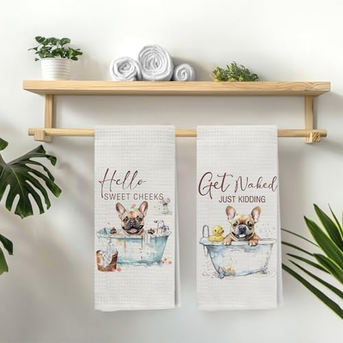 Funny Pug Hand Towels, Hello Sweet Cheeks Bathroom Decor, Pug Gifts for Pug Lovers, Pug Gifts Decorative Hand Towels for Bathroom Washroom Restroom, 16x24 Inch Set of 2