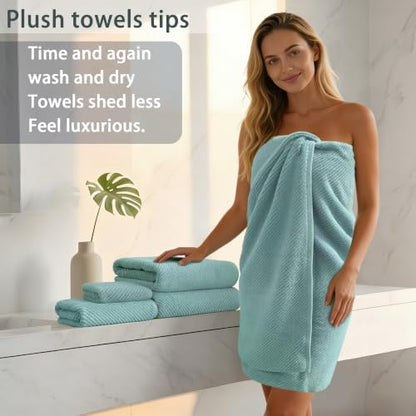 VOOVA & MOVAS Bath Towels 4PC, 100% Cotton, 30x56 in, Aqua Teal