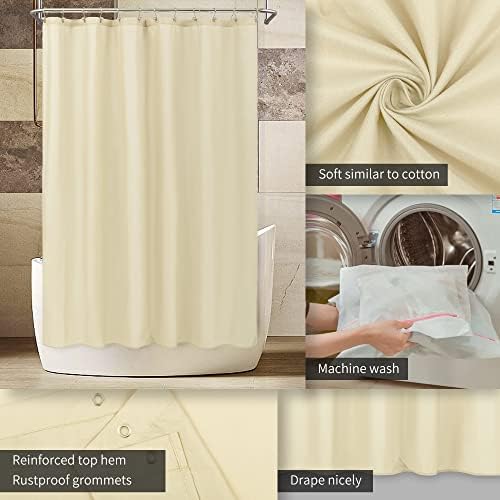ALYVIA SPRING Cream Fabric Shower Curtain Liner Waterproof - Soft & Light-Weight Cloth Shower Liner with 3 Magnets, Hotel Quality & Machine Washable - Standard Size 72x72, Cream (Pack of 2)