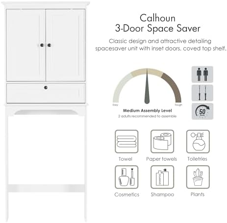 Spirich Bathroom Over the Toilet Storage Cabinet with Tilt-Out Cube, White