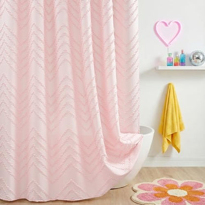 Pink Boho Fabric Shower Curtain 72 x 74 Inches
