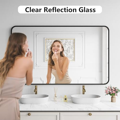 Koonmi Bathroom Mirror for Wall, 36"x60" Black Bathroom Mirror for Over Sink, Shatterproof Tempered Glass Vanity Mirror with Anti-Rust Aluminum Alloy Frame, Hang Horizontally or Vertically, Black