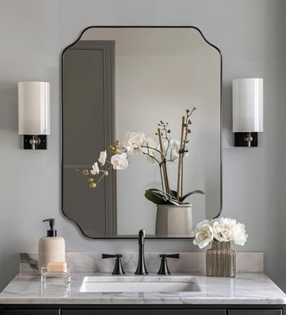ANDY STAR 22X30 Inch Matte Black Scalloped Mirrors for Bathroom Sink