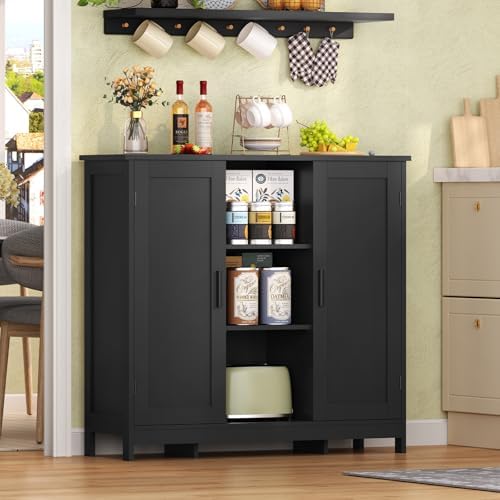 Iwell Storage Cabinet with 2 Doors and 4 Storage Shelves, Bathroom Cabinet, Cupboard for Living Room, Home Office, Entryway, Black