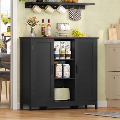 Iwell Storage Cabinet with 2 Doors and 4 Storage Shelves, Bathroom Cabinet, Cupboard for Living Room, Home Office, Entryway, Black