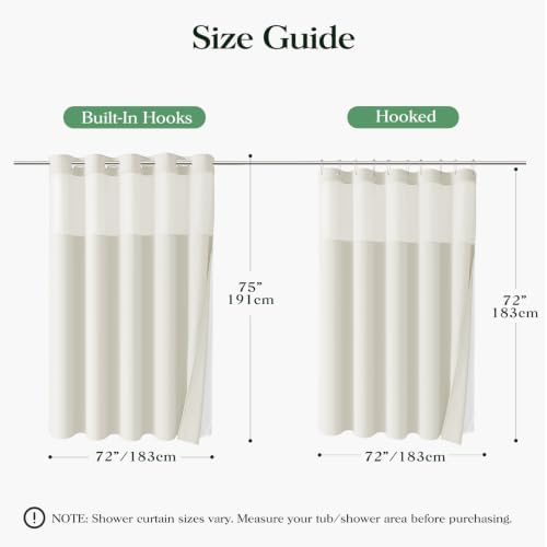 Dynamene Ivory Hook Free Waffle Shower Curtain & Snap-in Fabric Liner,72x75