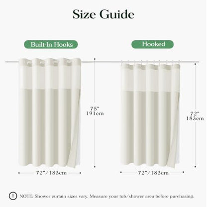 Dynamene Ivory Hook Free Waffle Shower Curtain & Snap-in Fabric Liner,72x75