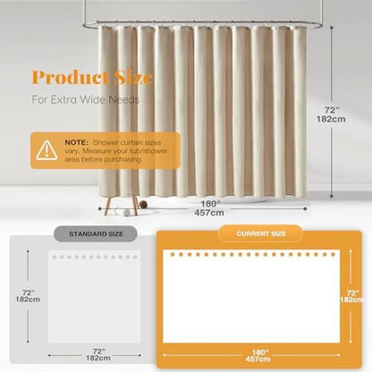 BTTN 180x72 Linen Textured Waterproof Fabric Shower Curtain, Beige/Cream