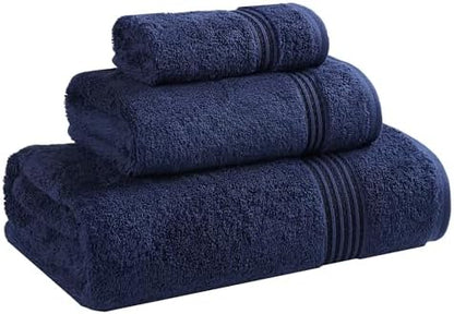 Superior Egyptian Cotton 3-Piece Towel Set, Assorted Towels for Home Bathroom, Master, Guest Bath, Decor Essentials, Includes 1 Bath, 1 Hand, 1 Face Towel/Washcloth, Quick Dry, Absorbent, Navy Blue
