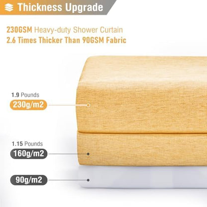 BTTN 72x78 Linen Textured Waterproof Thick Fabric Shower Curtain Set, Gold